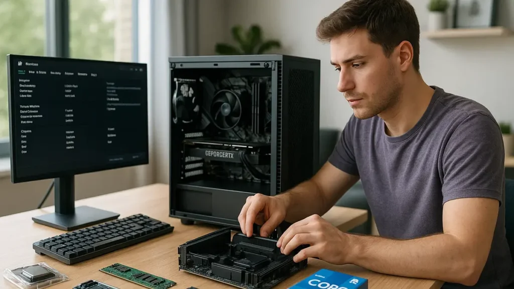 Assemblaggio di un PC da gaming economico su una scrivania ordinata