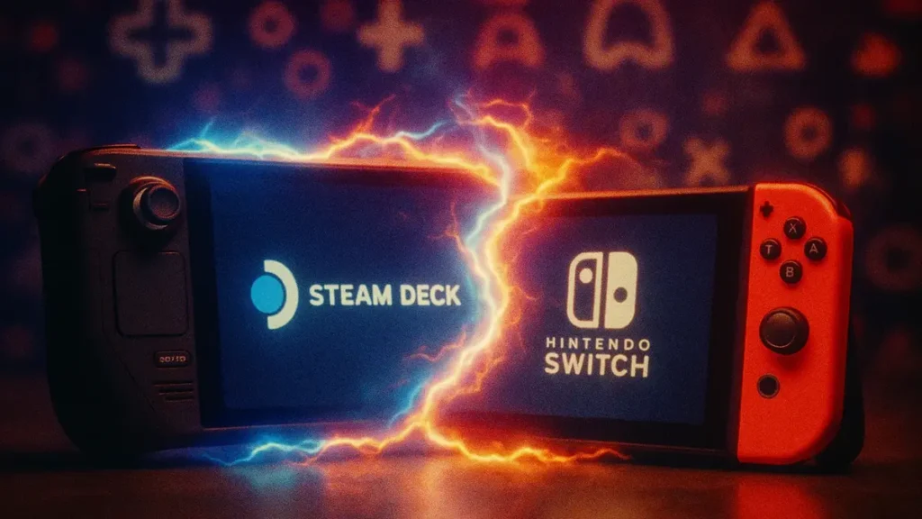 Confronto diretto tra Steam Deck e Nintendo Switch in un ambiente gaming