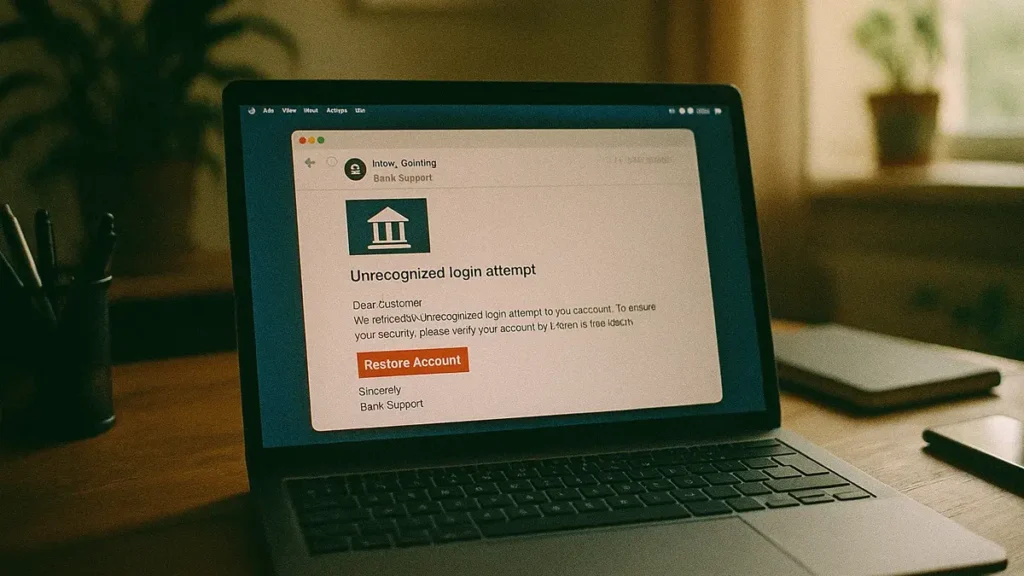 Esempio di email di phishing su schermo laptop