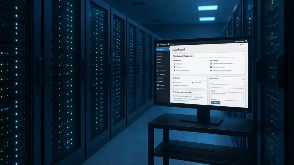 Server dedicato con interfaccia WordPress attiva su schermo di controllo