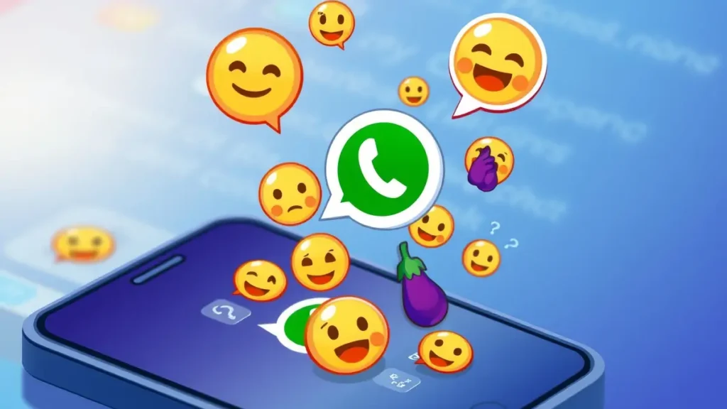 Una serie di emoticon di WhatsApp che emergono da uno schermo di smartphone