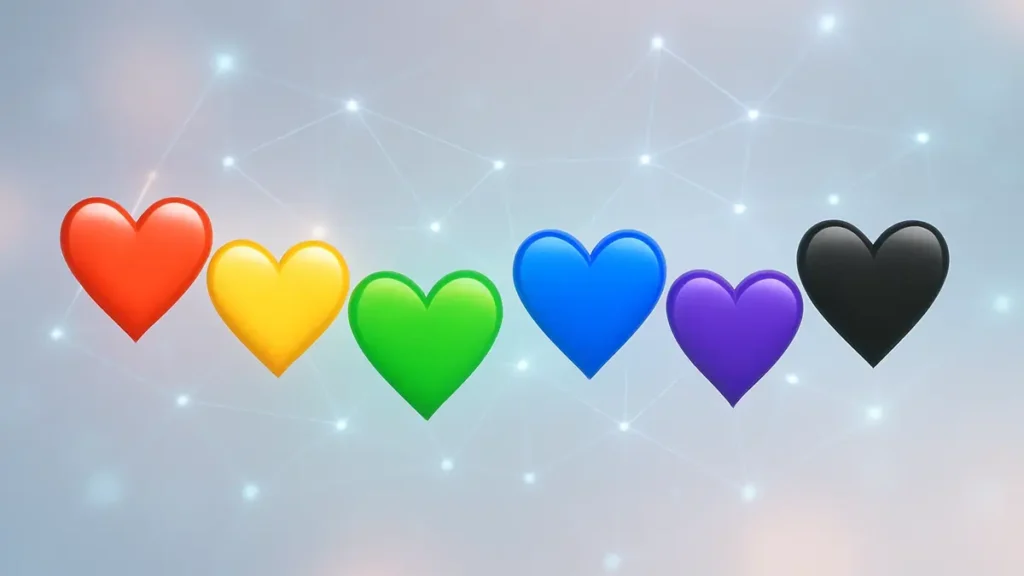 Una serie orizzontale di diverse emoticon cuore colorate