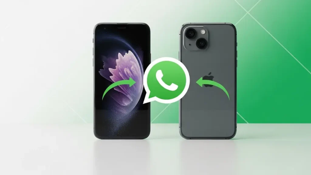due smartphone uno Android e uno iPhone uno di fronte altro con il logo di WhatsApp