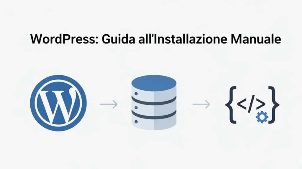 il logo di WordPress un icona di un database e un icona di codice configurazione