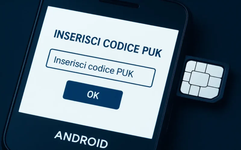 Telefono Android che mostra la schermata di richiesta del codice PUK