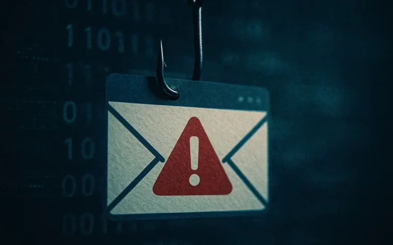 llustrazione concettuale di una mail trappola con gancio da pesca