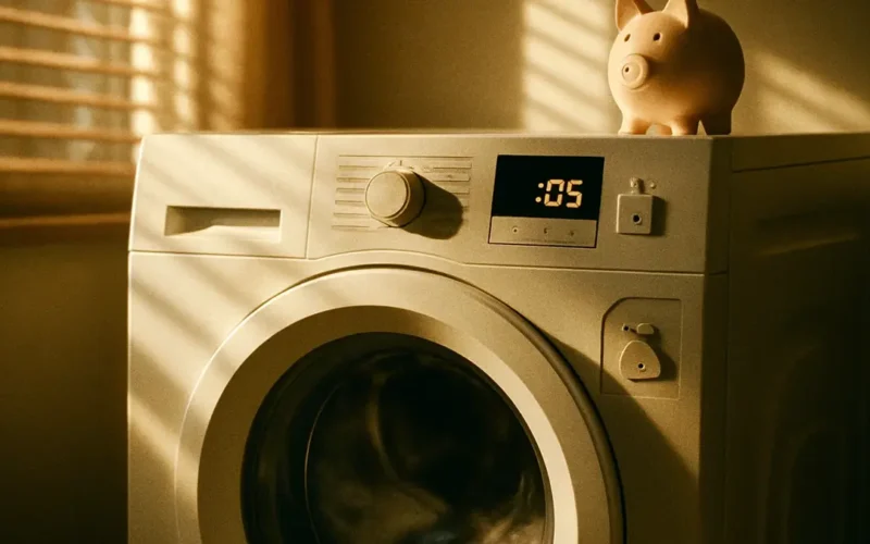 Donna che carica una lavatrice moderna